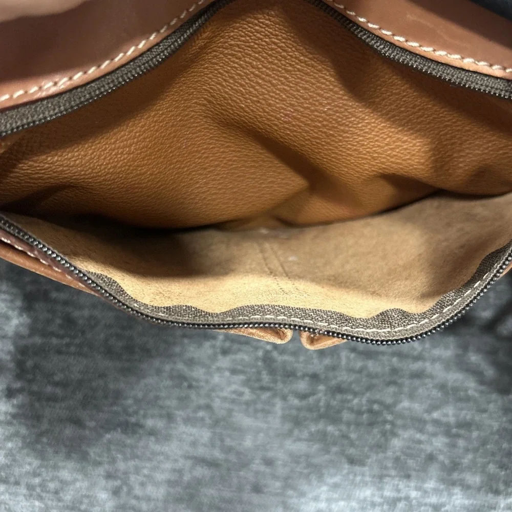 Dooney & Bourke DB Monogram Canvas Hobo Shoulder Bag Brown Leather  Trim‎ Y2K